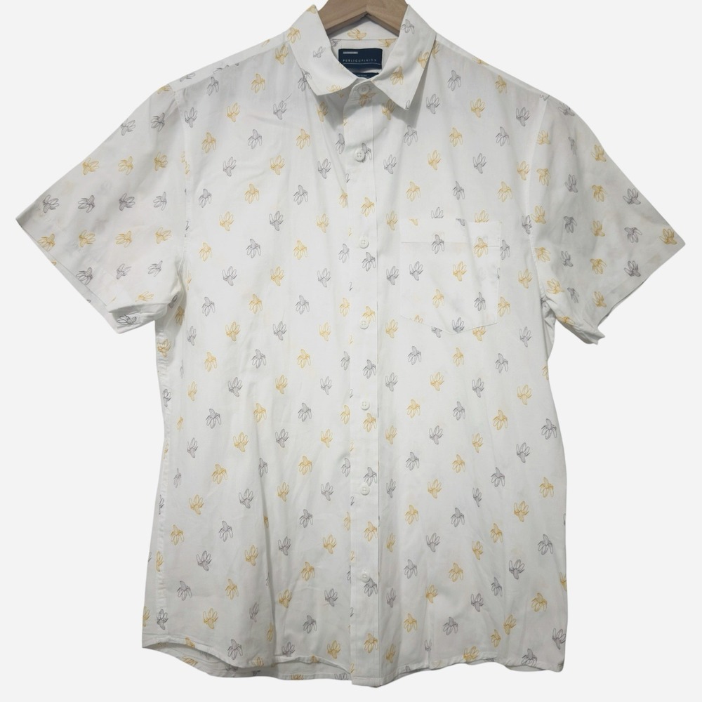 Public Opinion Mens S Cotton Woven Button-Up Banana Tropical Print Pockets Shirt